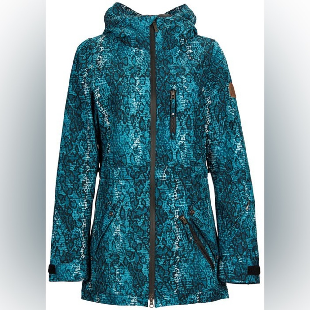 Nikita Hollyhock Teal and Black Snake Print Snow Jacket Sz XL